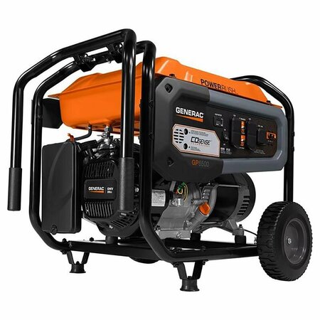 GENERAC Portable Generator, Gasoline, 6,500 W Rated, 8,125 W Surge, Recoil Start, 120/240V AC, 54.2/27.1 A 7672